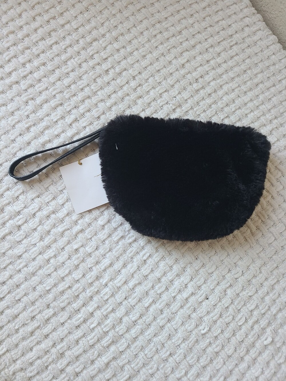 House of Harkow Plush Black Faux Fur Wristlet Pouch